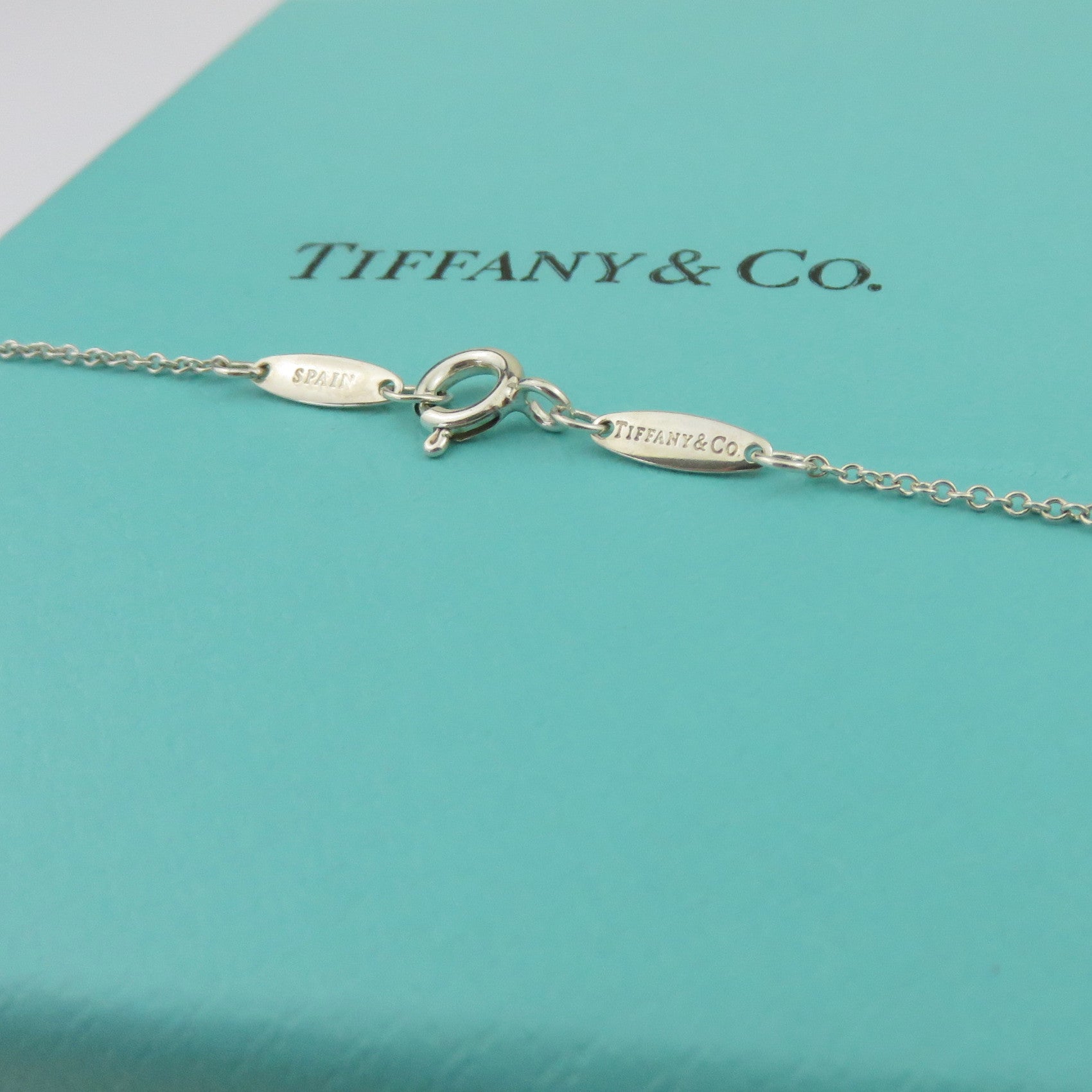 TIFFANY & CO 925 Sterling Silver Diamonds By The Yard Pendant Necklace with Box