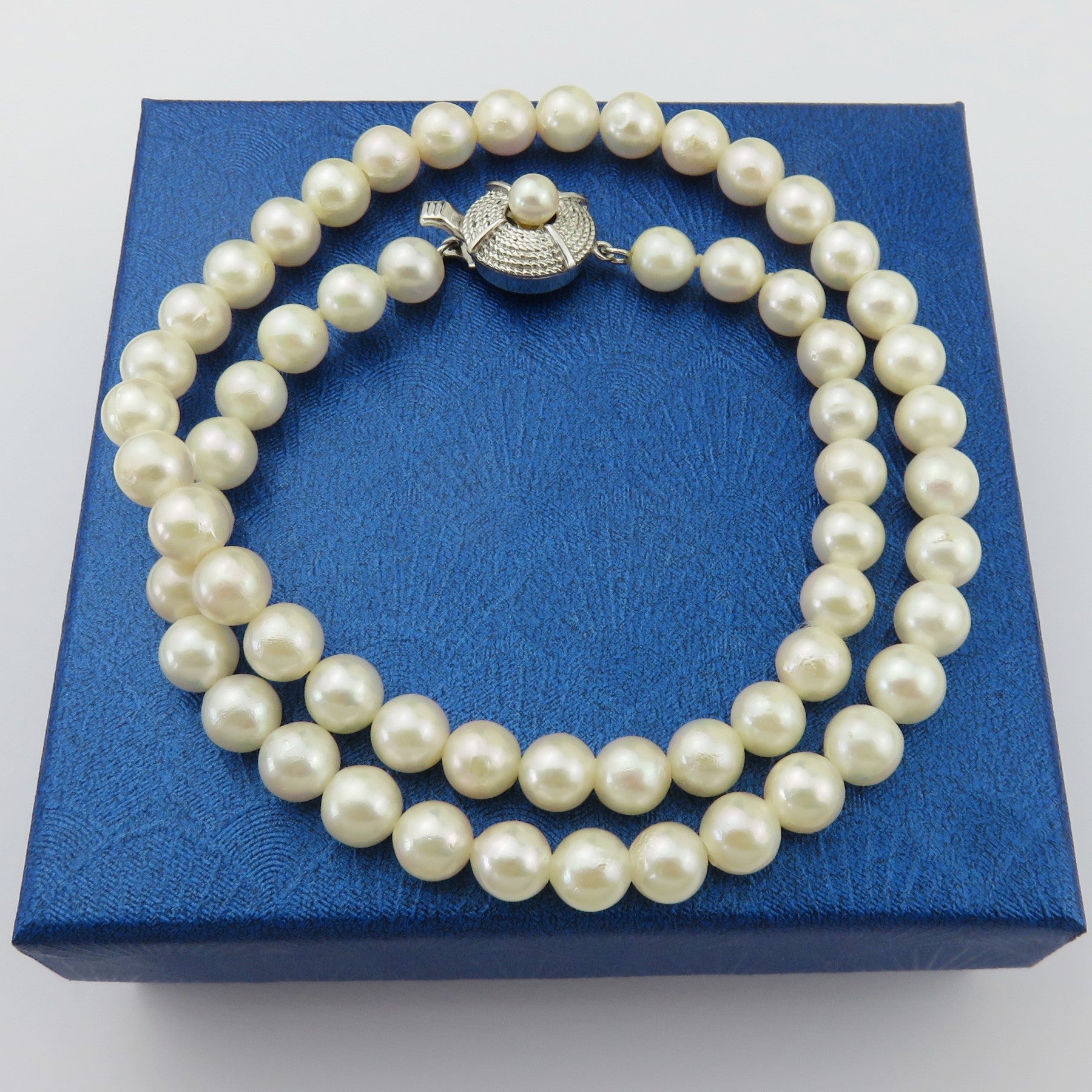 Japanese Vintage Akoya Pearl Strand Necklace 6.6-7mm Silver Clasp 42cm