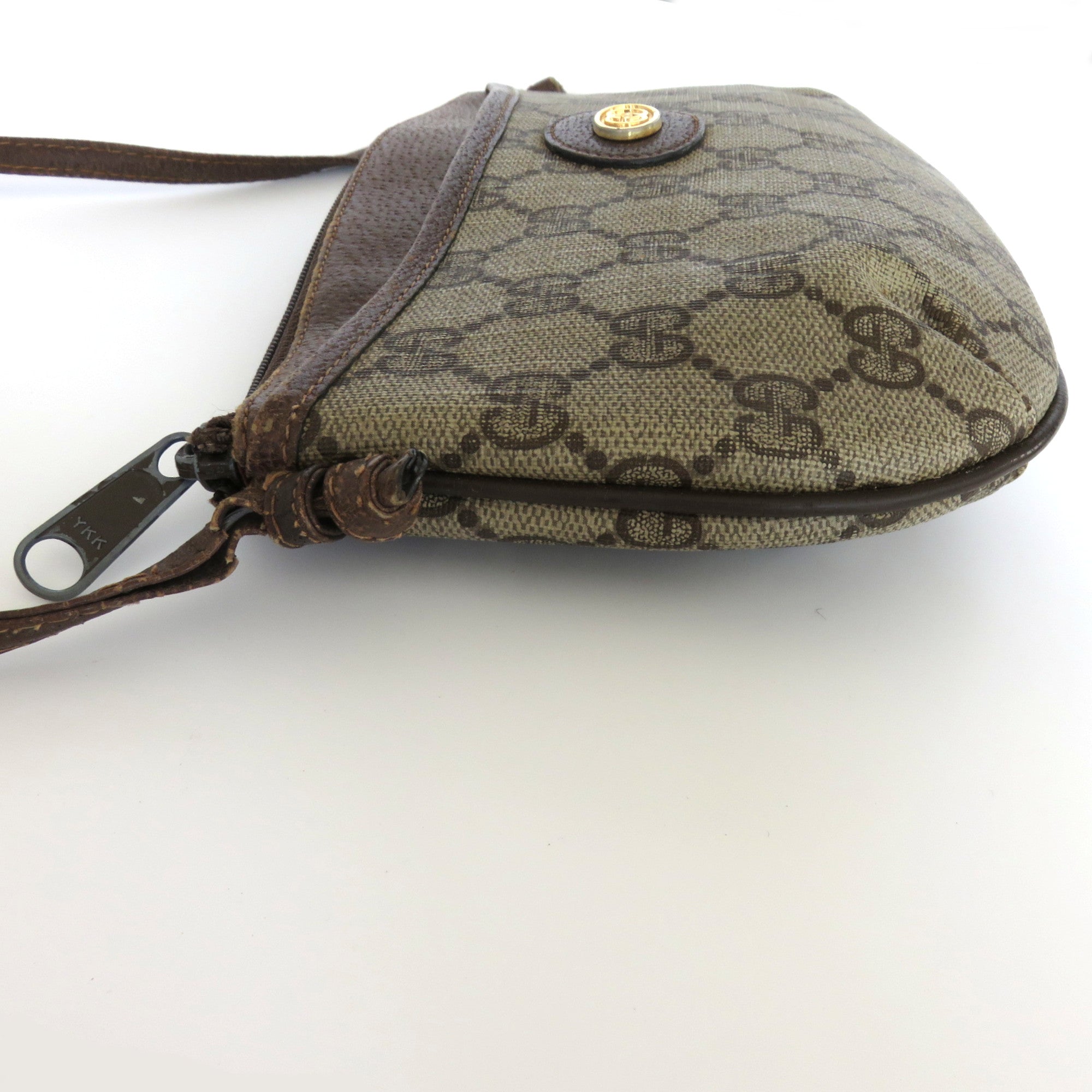 GUCCI Vintage Brown GG Monogram Canvas Leather Small Cross Body Shoulder Bag