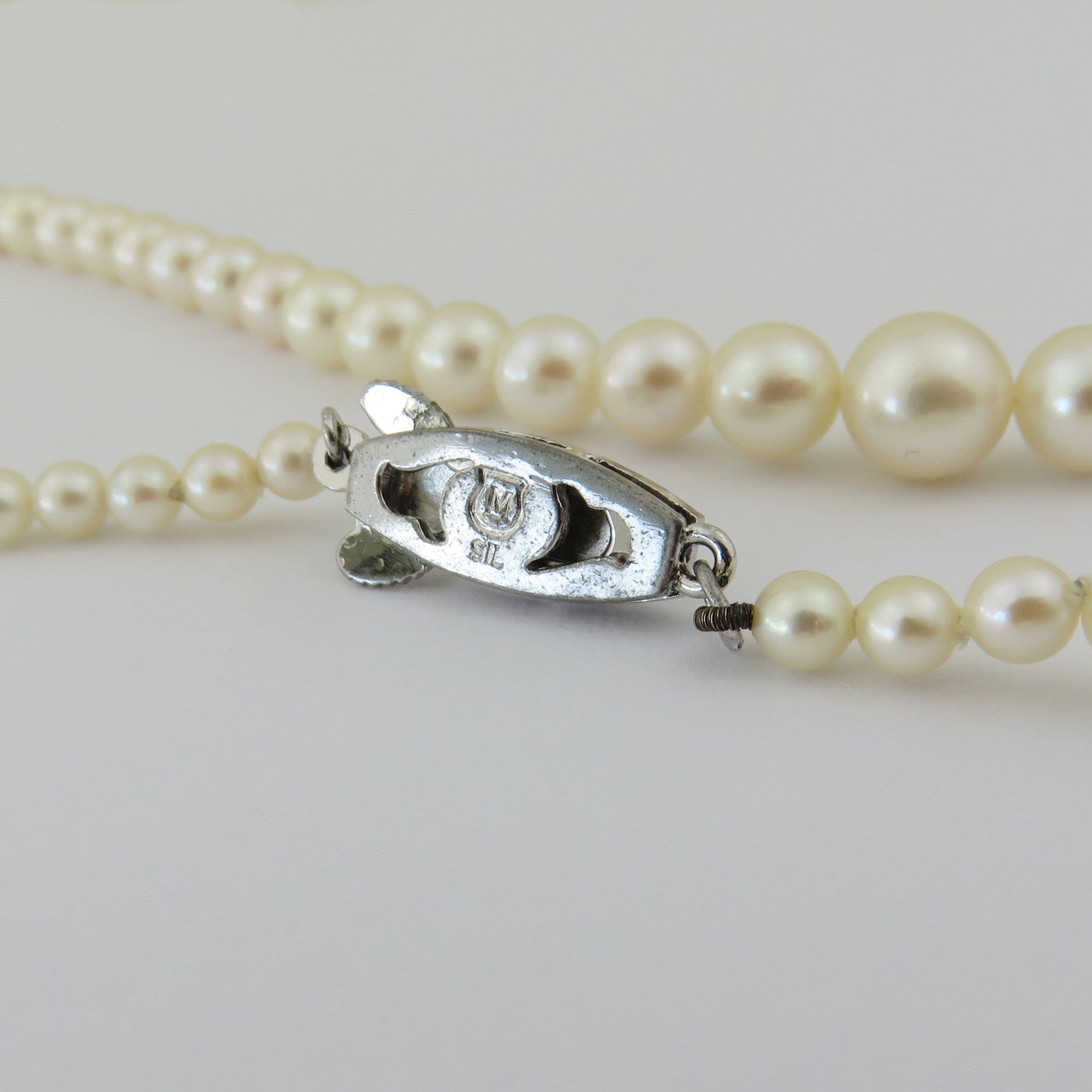 Mikimoto 925 Sterling Silver Four Leaf Clover Akoya Pearl Necklace 40cm