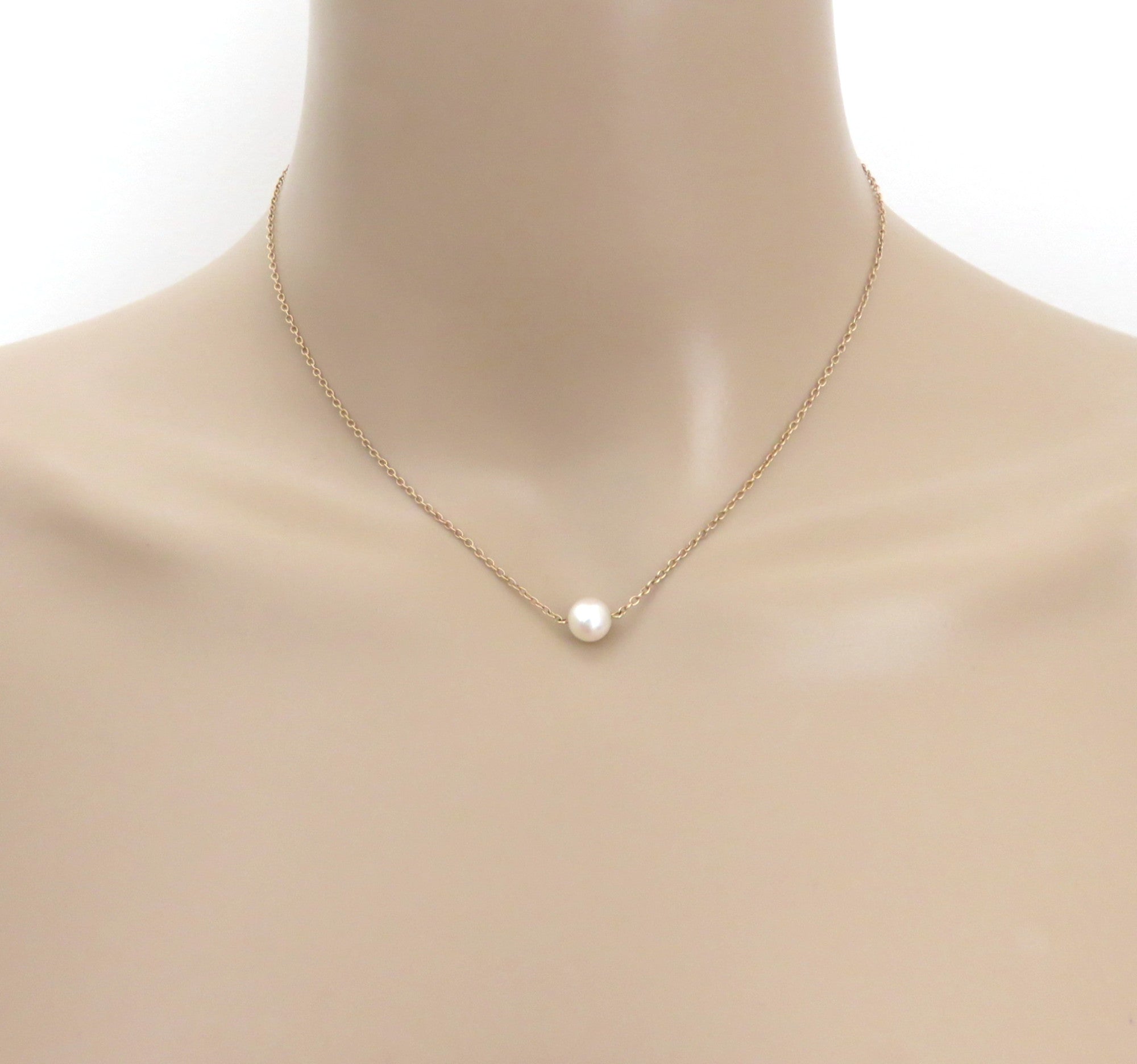 MIKIMOTO K14 Yellow Gold 6.8mm Akoya Pearl Solitaire Pendant Necklace 38cm