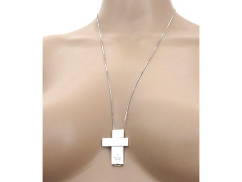 Gucci Sterling Silver Large Cross Long Chain Pendant Price Includes US Tariff