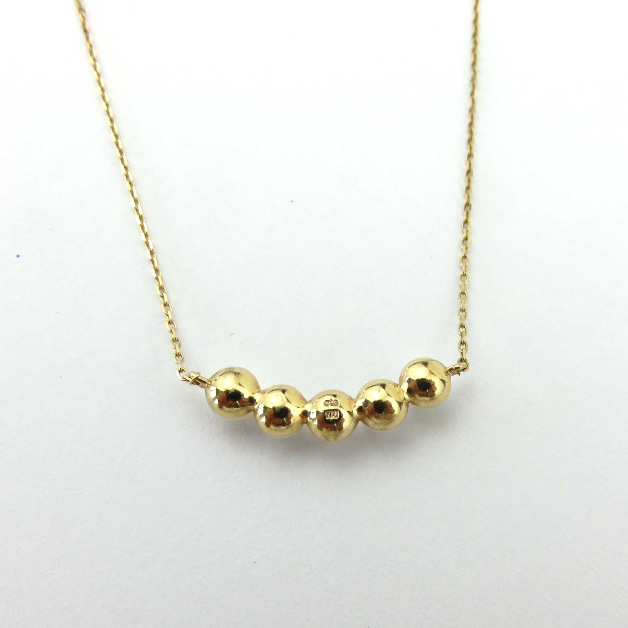ete 10K Yellow Gold 5 Pearl Bar Necklace 38cm K10 YG Japan Designer Jewelry