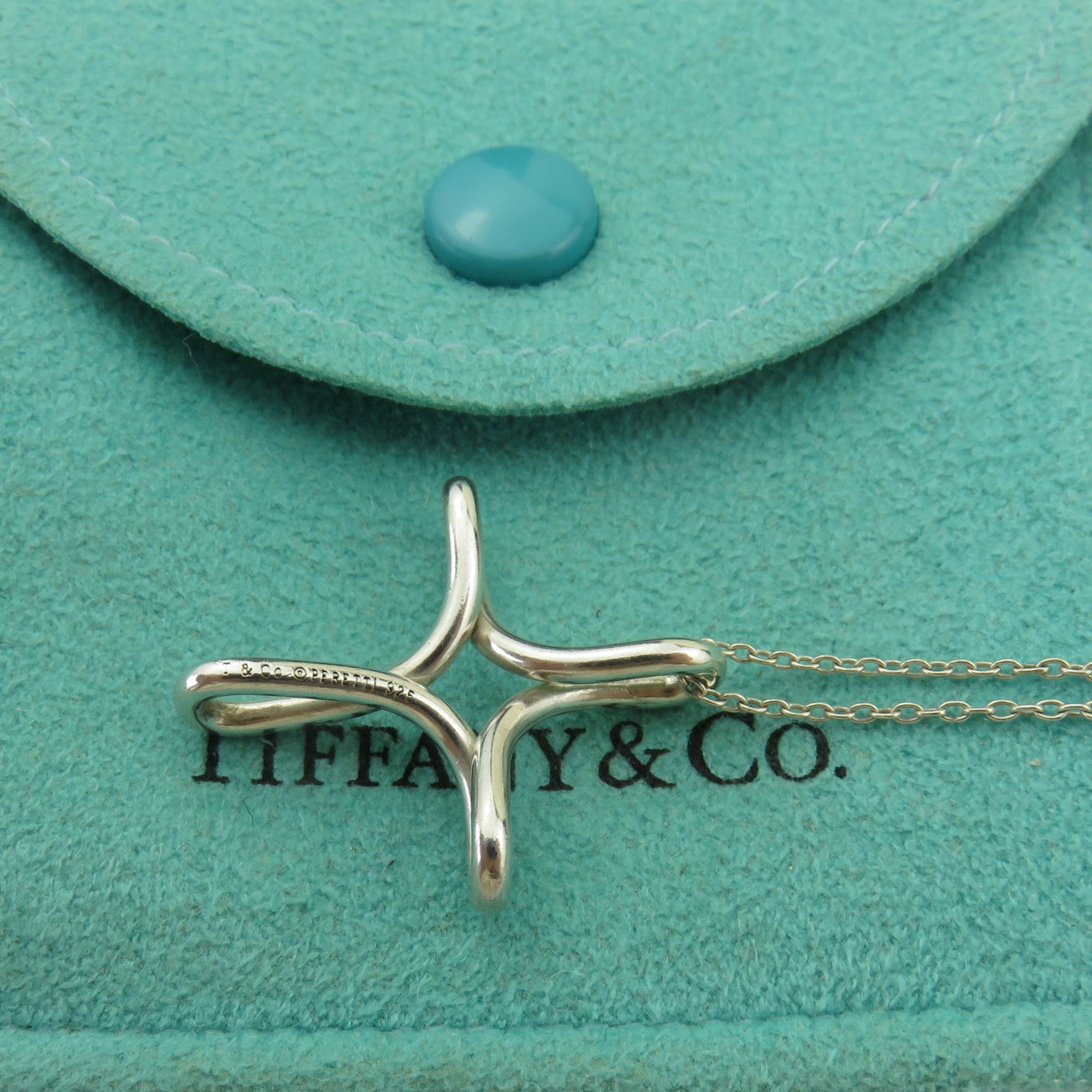 TIFFANY & CO 925 Sterling Silver Infinity Cross Pendant Necklace