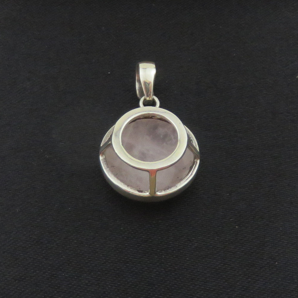 Natural Rose Quartz Pendant 925 Sterling Silver Charm Round Handmade 1.9cm Box