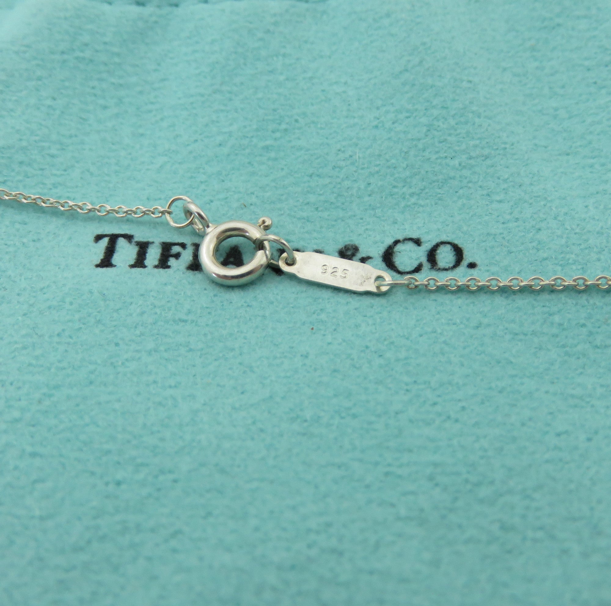 TIFFANY & CO 925 Sterling Silver T & CO Dangle Pendant Necklace with Pouch