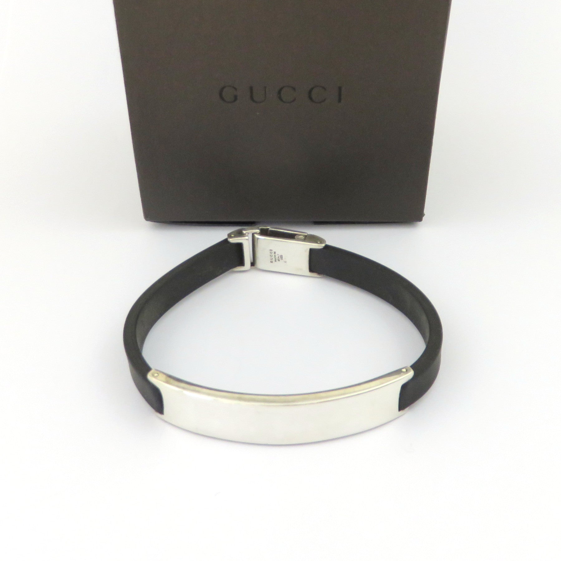 Gucci 925 Sterling Silver Rubber Bar Unisex Bracelet with Box Made in Italy