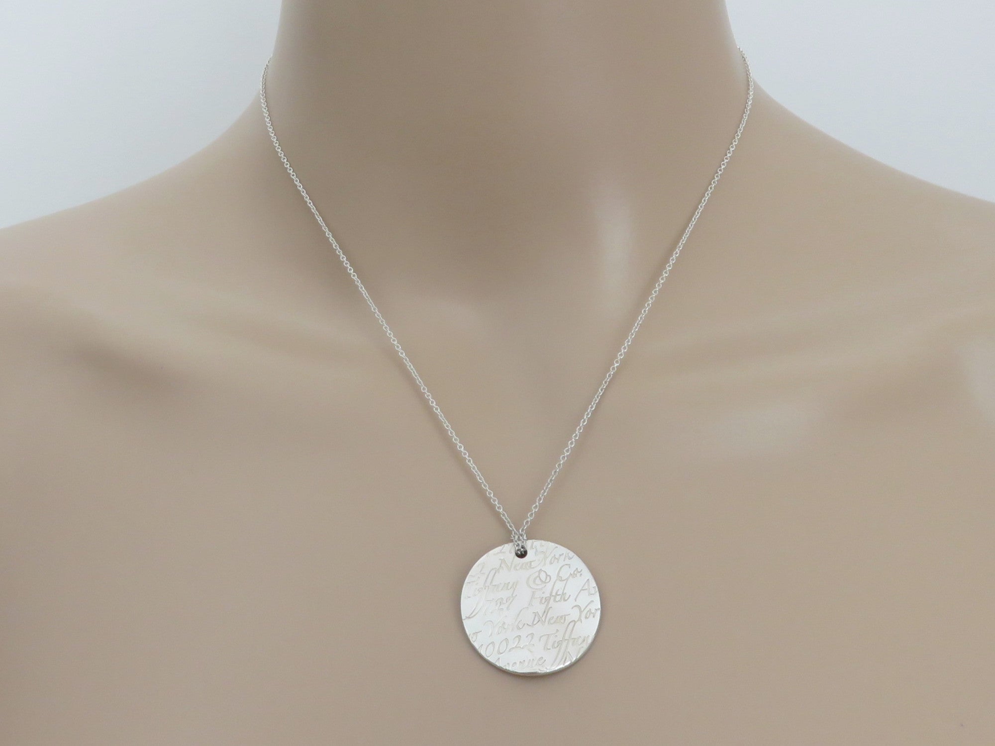 TIFFANY & CO 925 Silver Notes Round Circle Pendant Necklace with Box