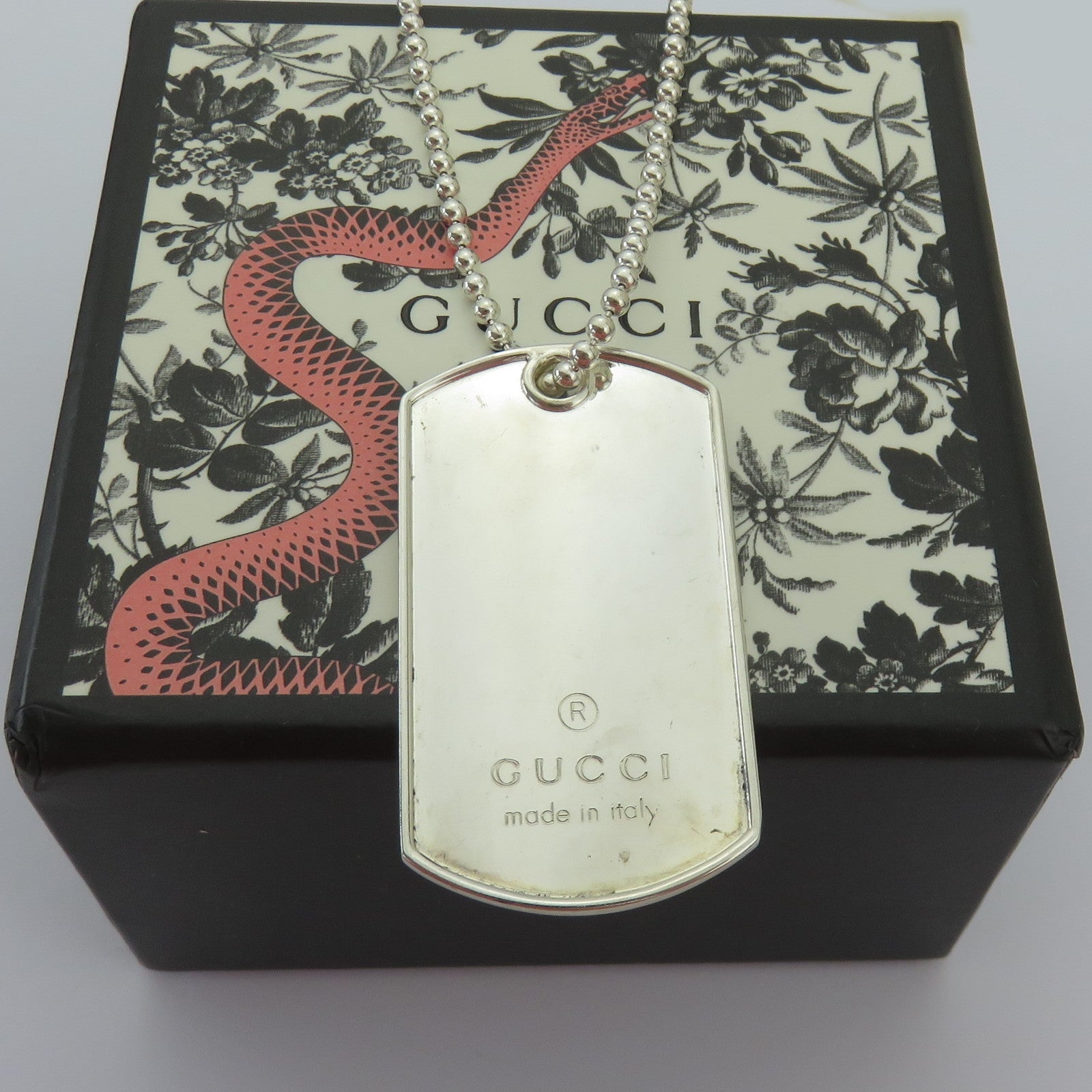Gucci 925 Sterling Silver Dog Tag Unisex Pendant Necklace with Box Made in Italy