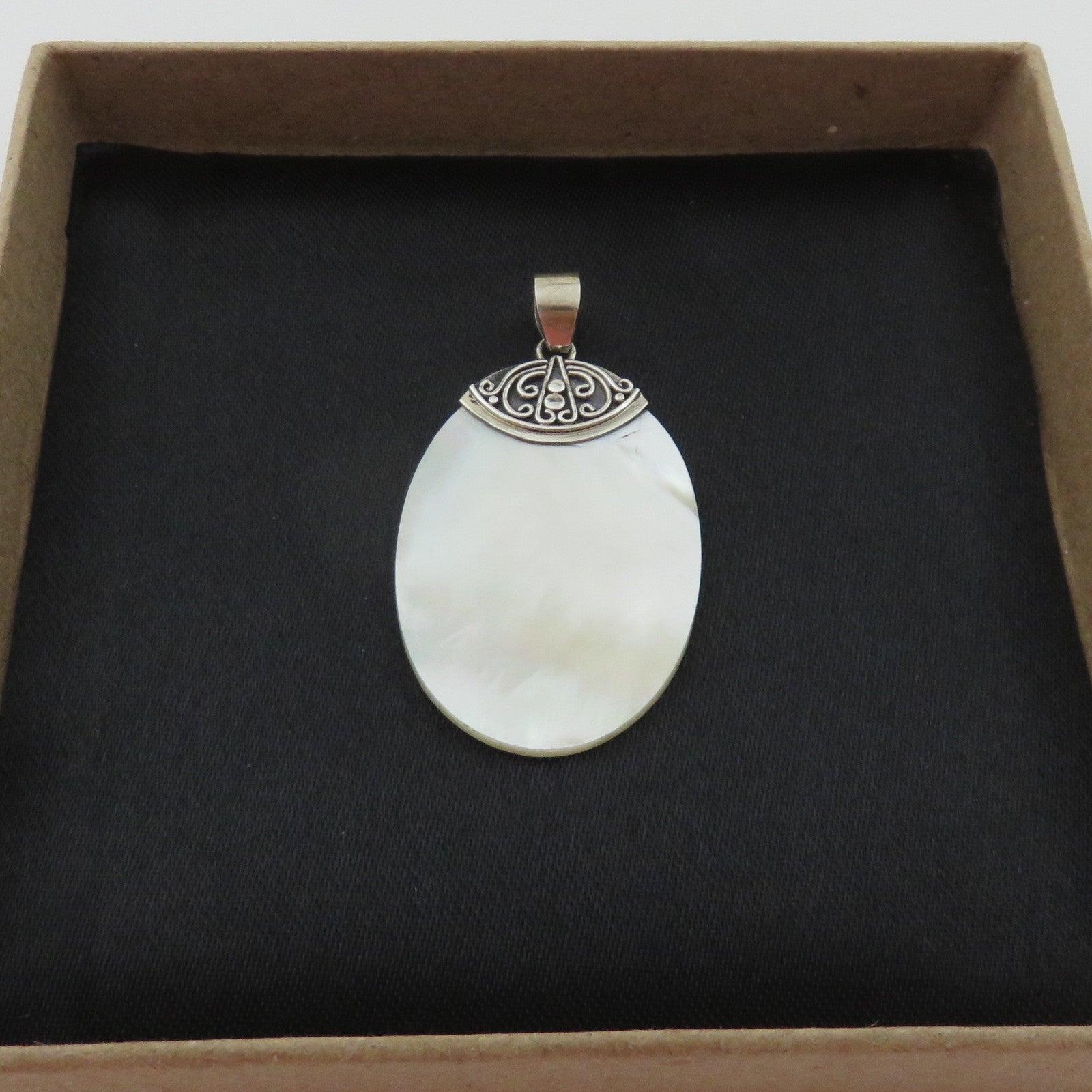 Natural Mother of Pearl 925 Sterling Silver Large Pendant Charm Handmade Box