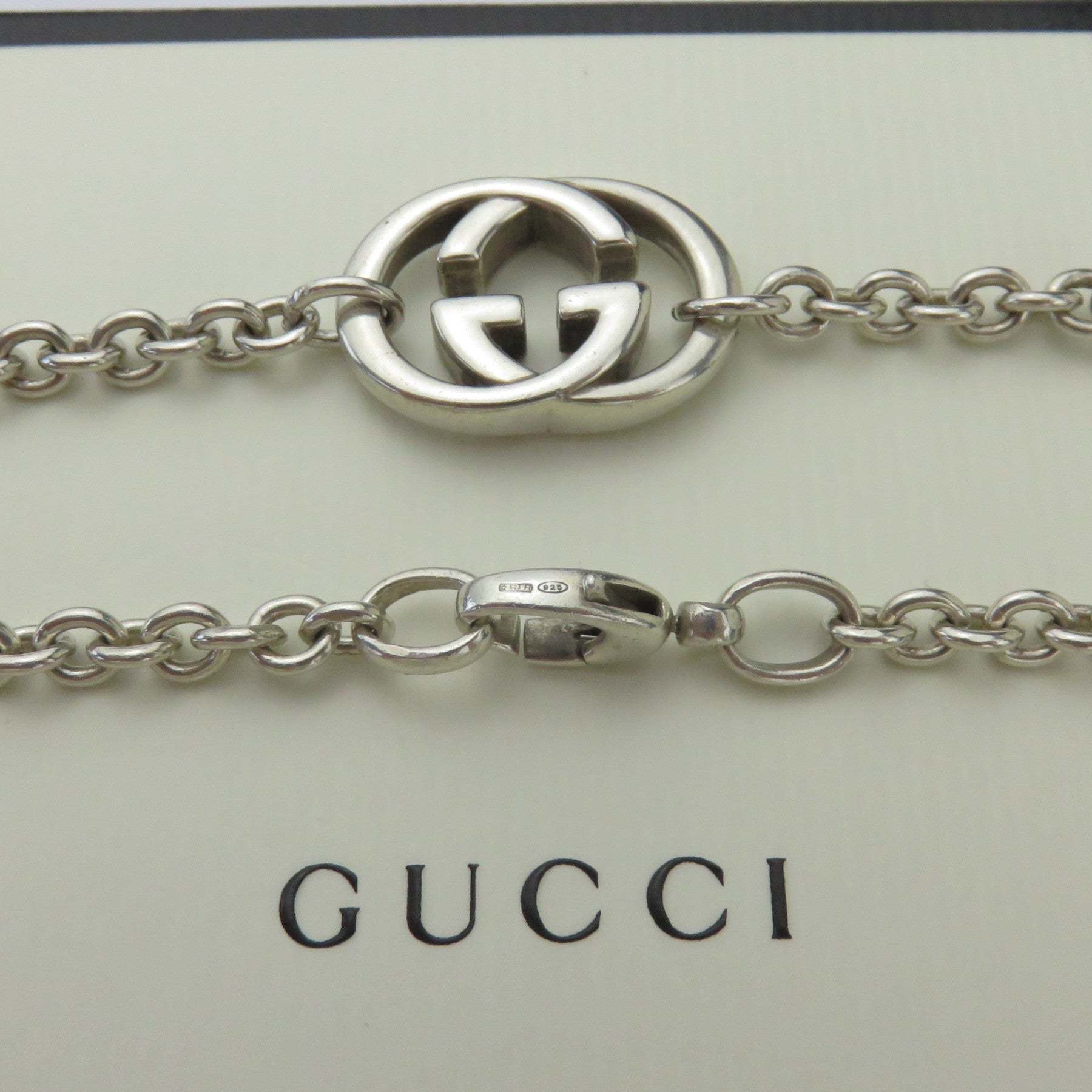 Gucci 925 Sterling Silver Interlocking G Oval Link Unisex Pendant Necklace