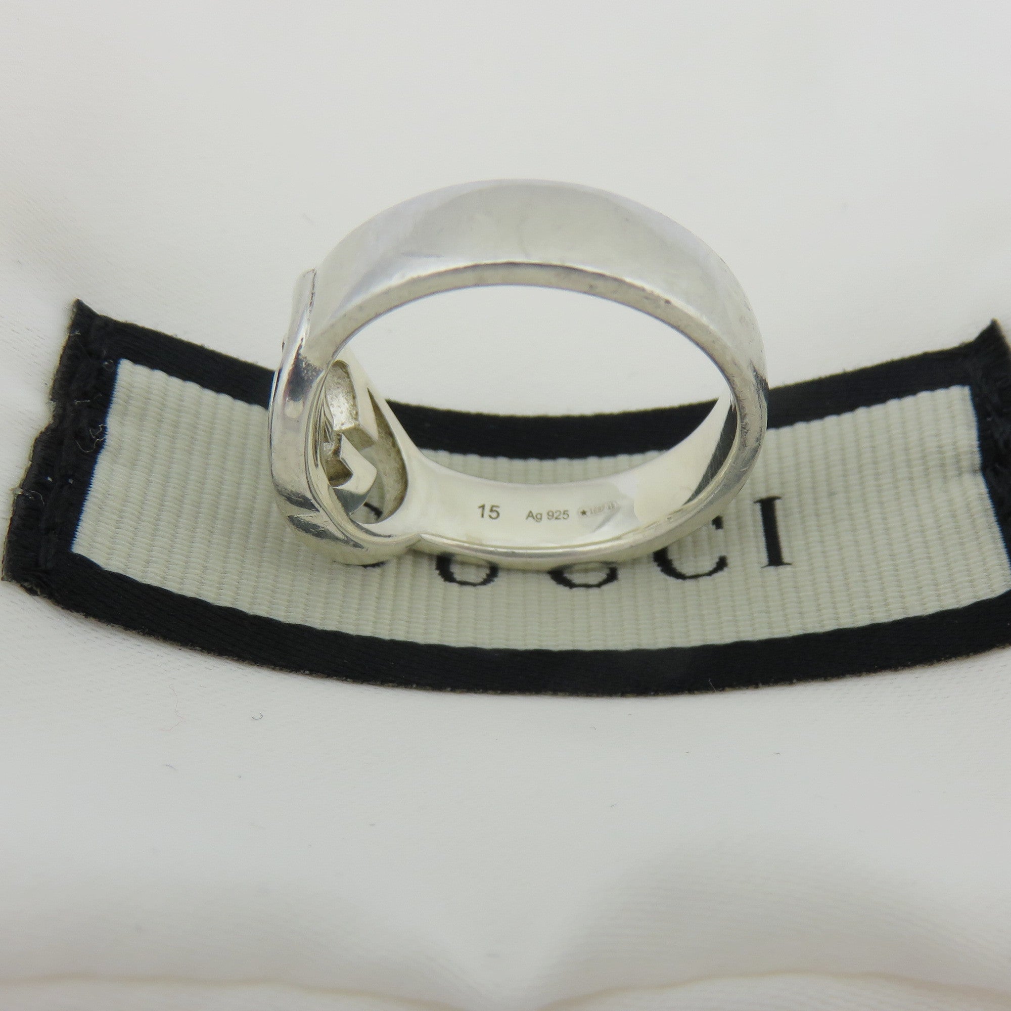 GUCCI 925 Sterling Silver Interlocking G Logo Ring Size 7 with Pouch