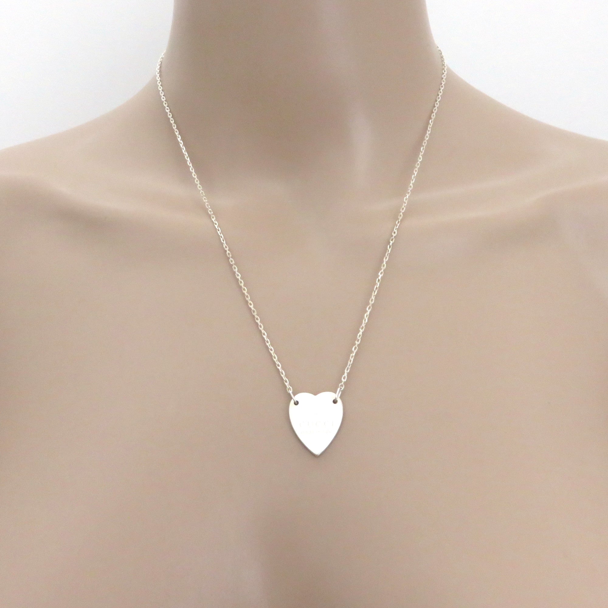 Gucci 925 Sterling Silver Trademark Heart Pendant Necklace Authentic with Pouch