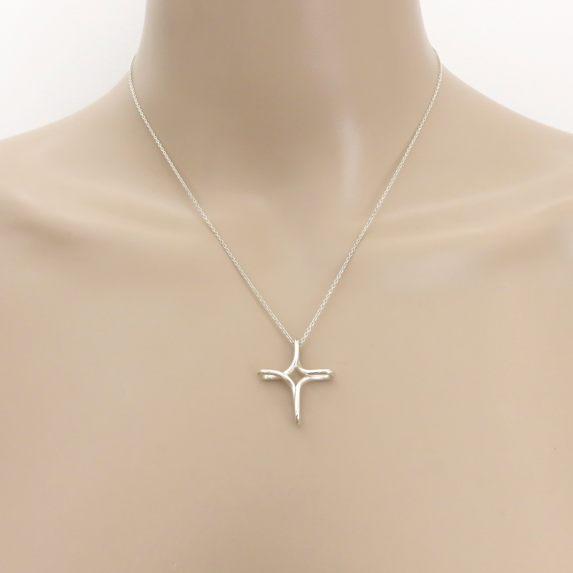 TIFFANY & CO 925 Sterling Silver Infinity Cross Pendant Necklace with Box Pouch