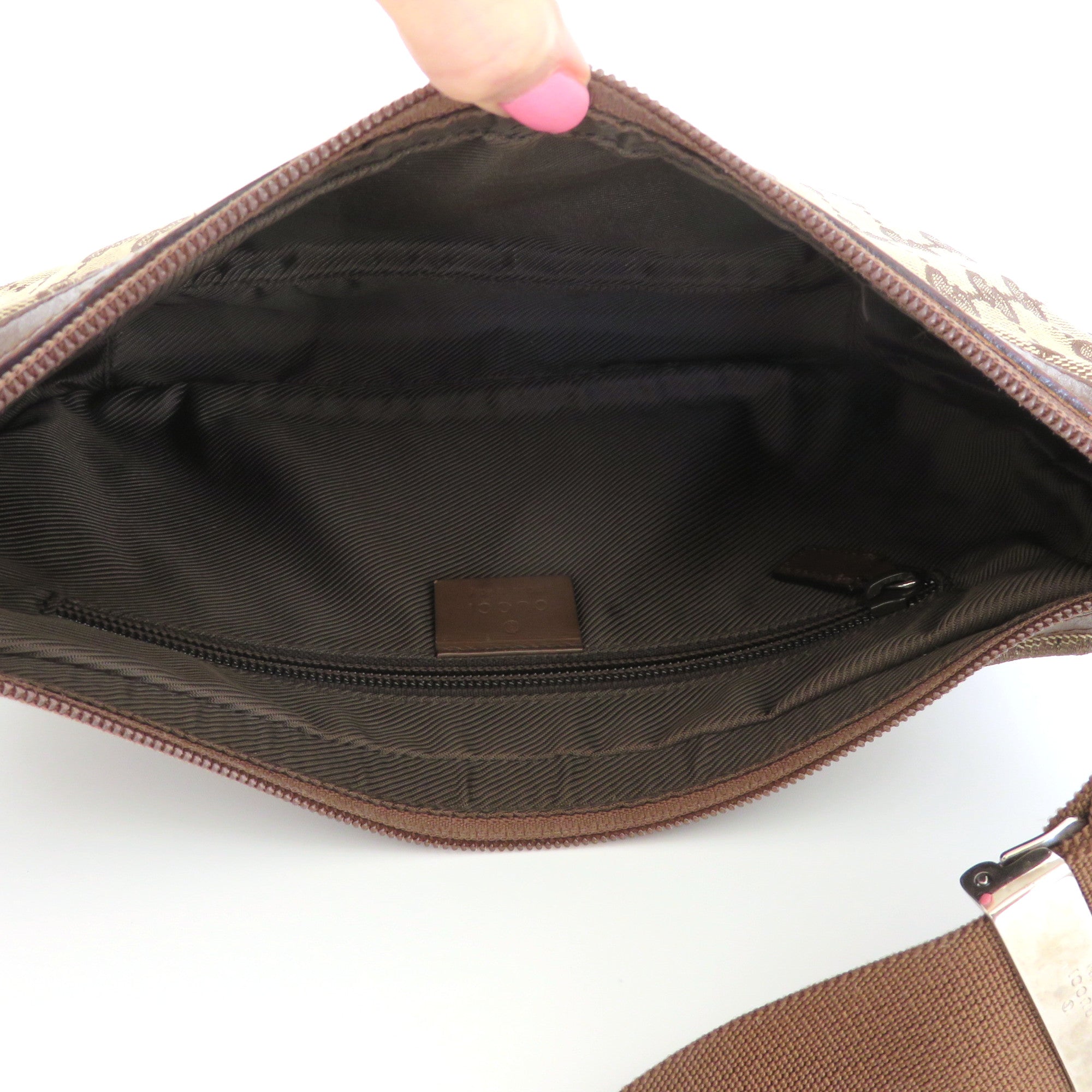GUCCI Brown GG Monogram Canvas Leather Unisex Cross Body Shoulder Bag Purse