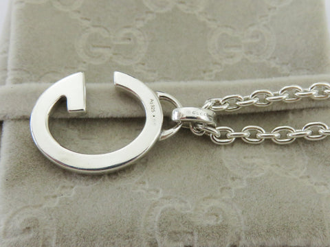 Gucci Sterling Silver Oval G Logo Chain Link Pendant Price Includes US Tariff