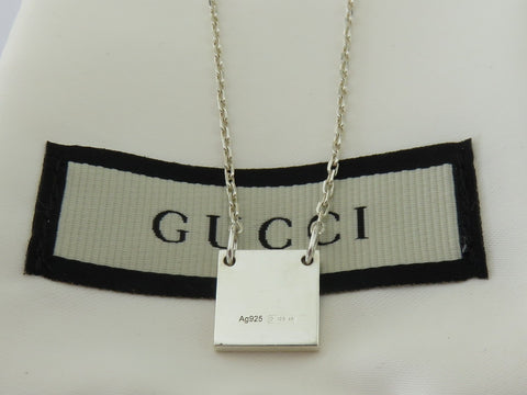 Gucci Sterling Silver Mini Square Tag Pendant Necklace