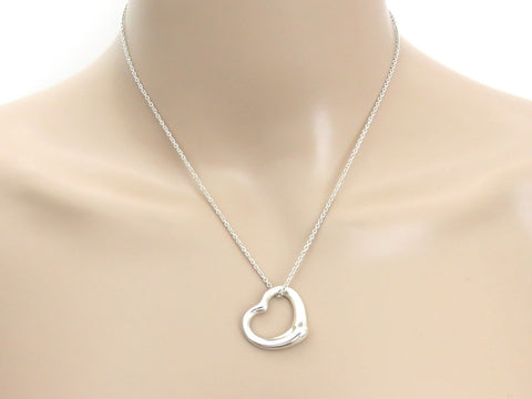TIFFANY & CO Sterling Silver Medium Open Heart Pendant Necklace