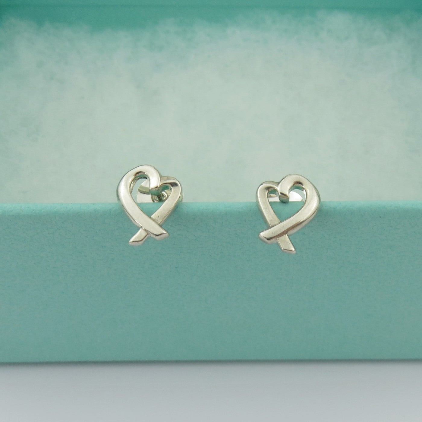 TIFFANY & CO 925 Sterling Silver Loving Heart Earrings Authentic