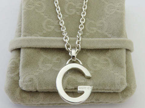 Gucci Sterling Silver Oval G Logo Chain Link Pendant Price Includes US Tariff