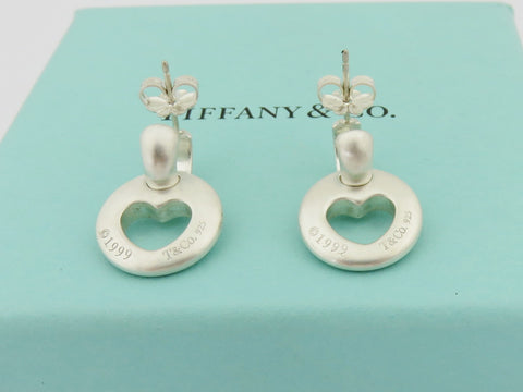 TIFFANY & CO Sterling Silver Carved Heart Dangle Earrings