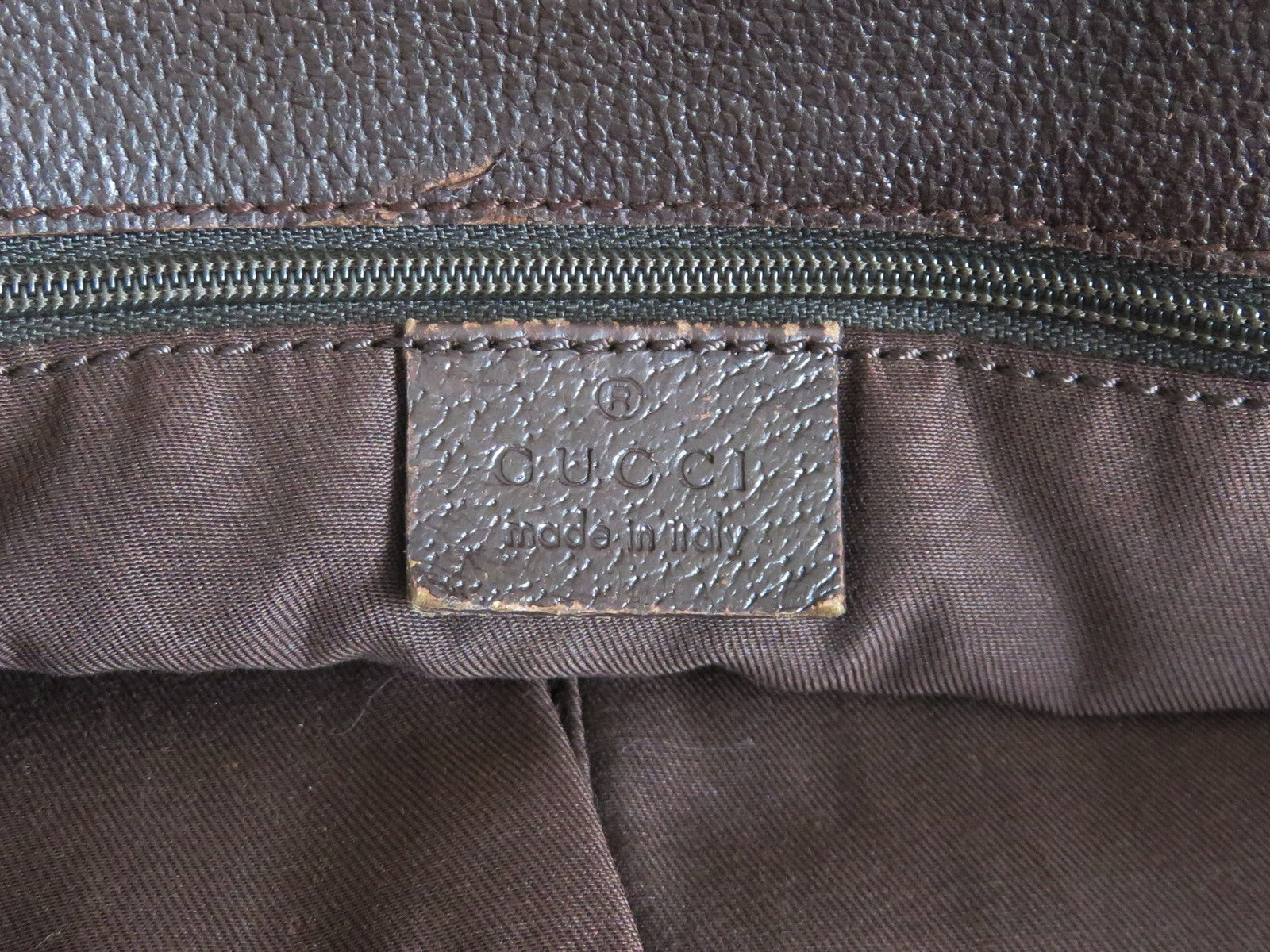 GUCCI Brown Original GG Canvas Leather Tote Handbag Shoulder Bag Purse