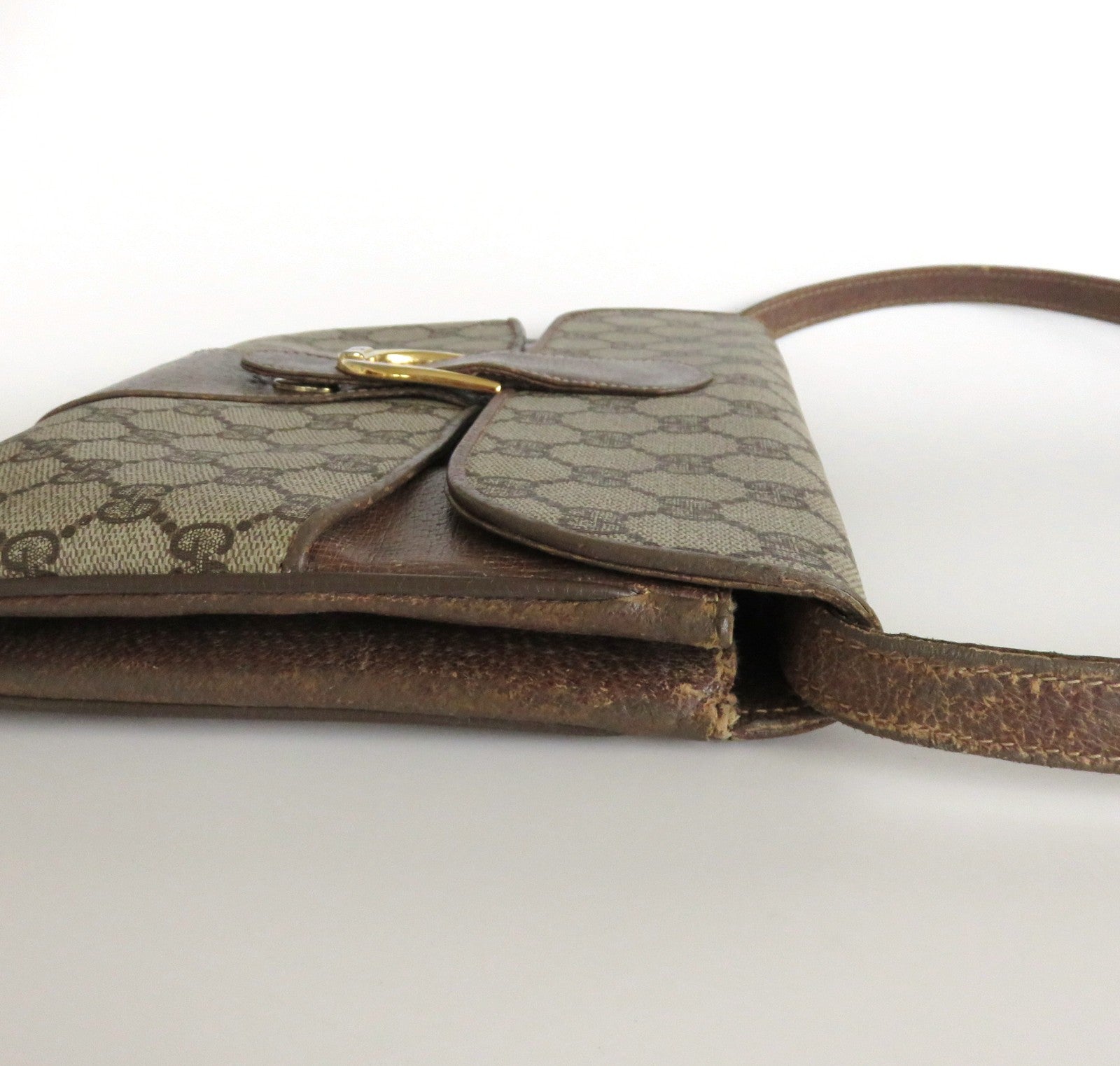 Gucci Vintage Brown GG Monogram Canvas Leather Convertible Shoulder Bag Clutch