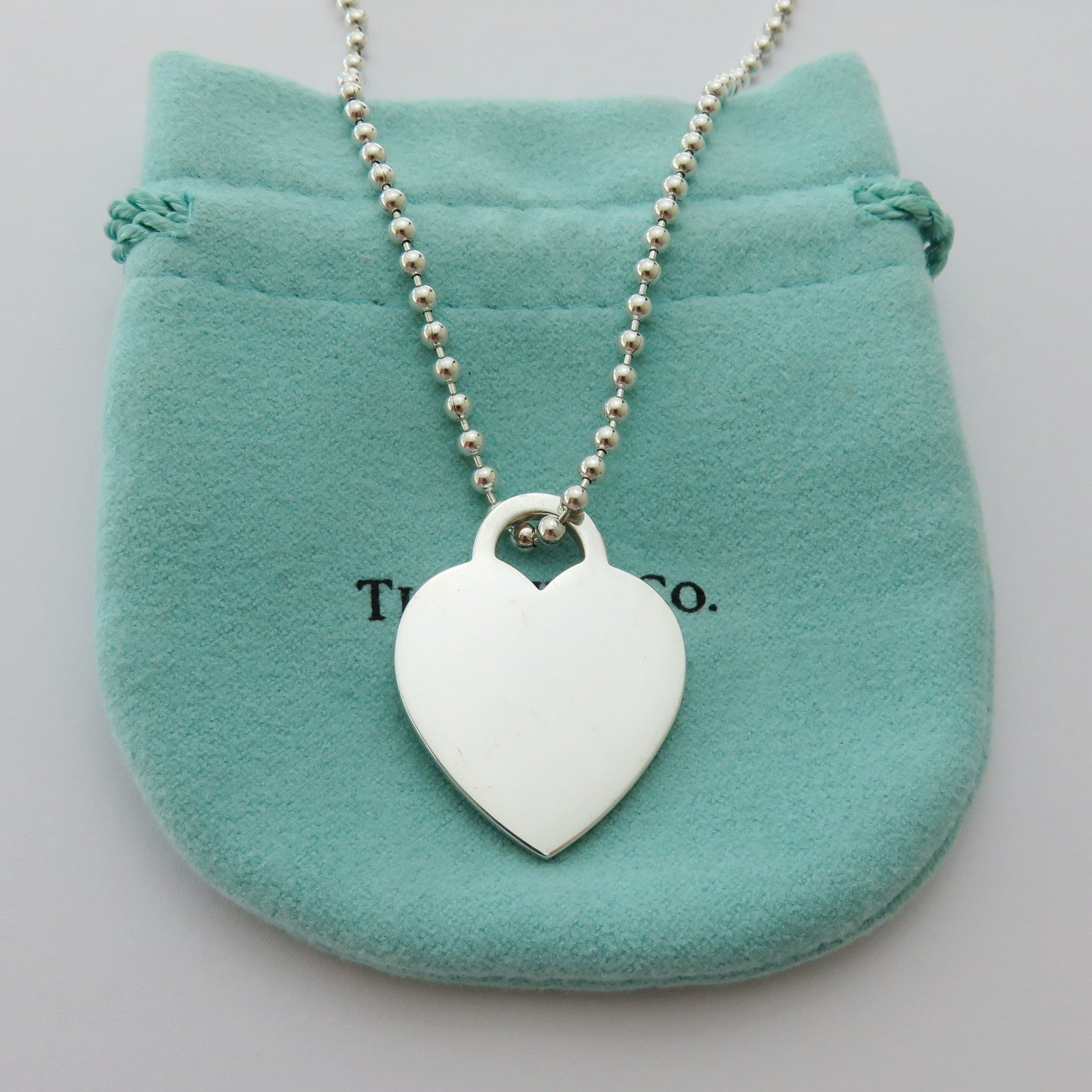 Authentic TIFFANY & CO Silver Return to Tiffany Heart Long Beaded Chain Necklace