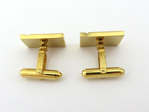 Christian Dior Gold Silver Tone Metal Logo Rectangle Cufflinks