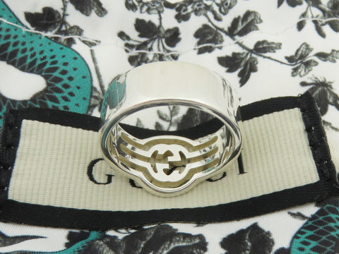 GUCCI Sterling Silver Interlocking G Logo Ring Size 5.75 Price Includes US Tarif