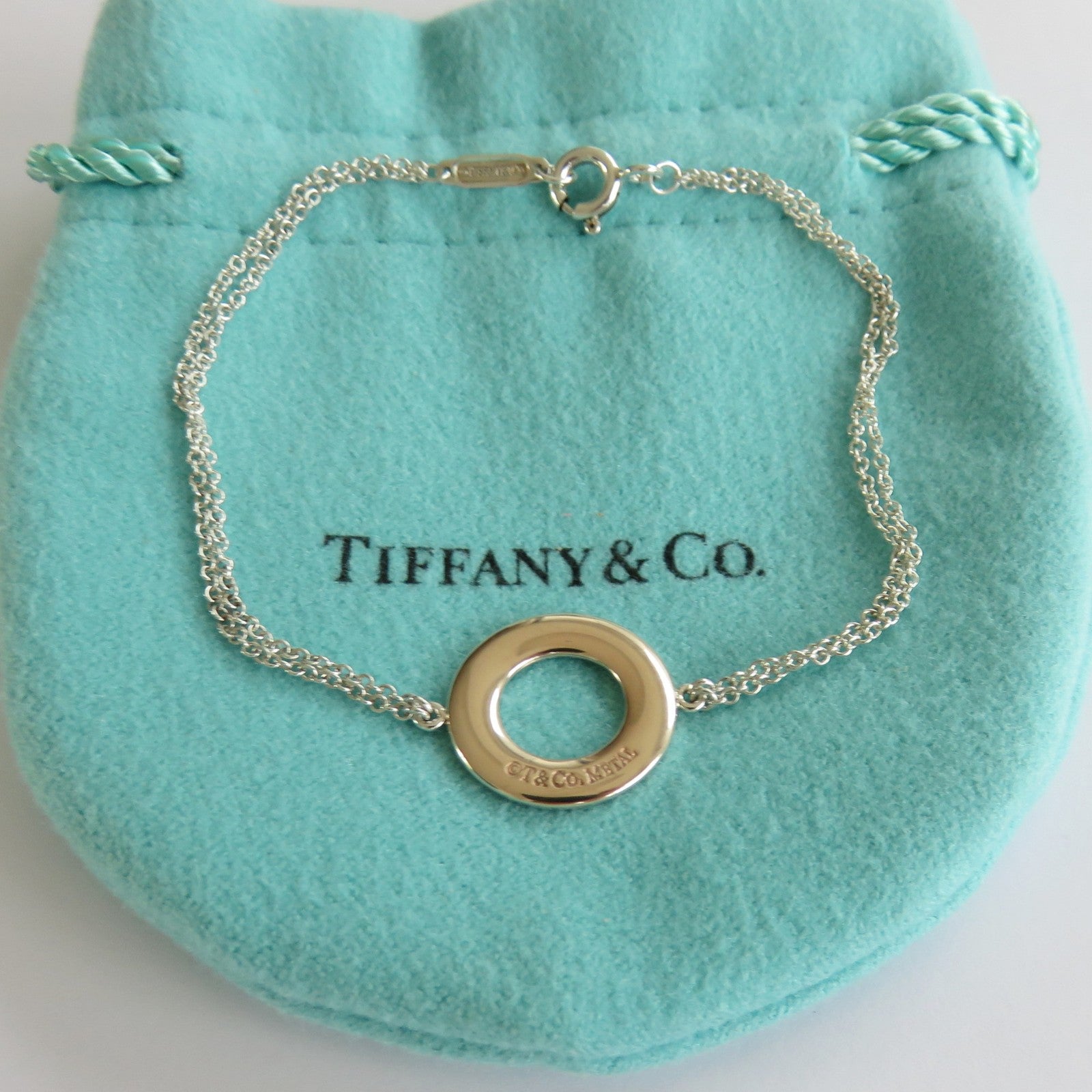 TIFFANY & CO 925 Silver Rubedo Metal1837 Circle Bracelet Authentic with Pouch