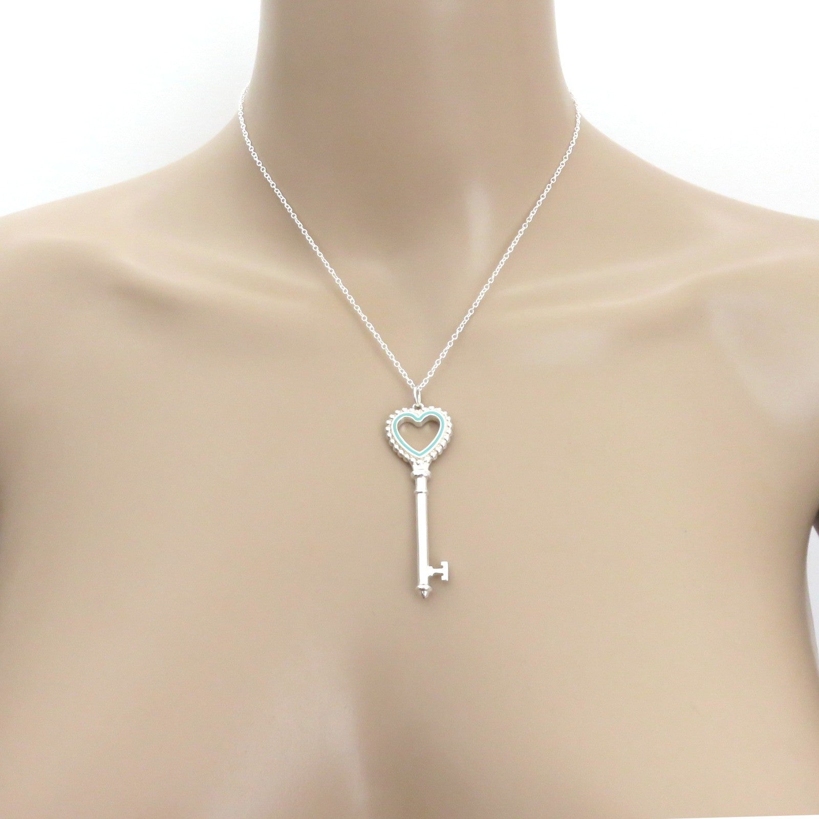 Tiffany & Co 925 Silver Blue Enamel Large Beaded Heart Key Pendant Charm Pouch