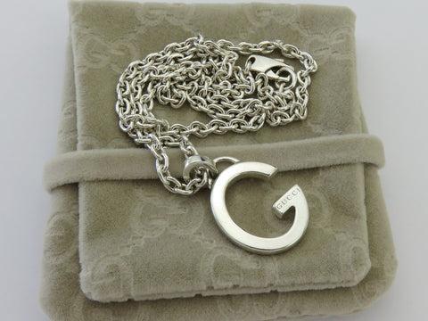 Gucci Sterling Silver Oval G Logo Chain Link Pendant Price Includes US Tariff