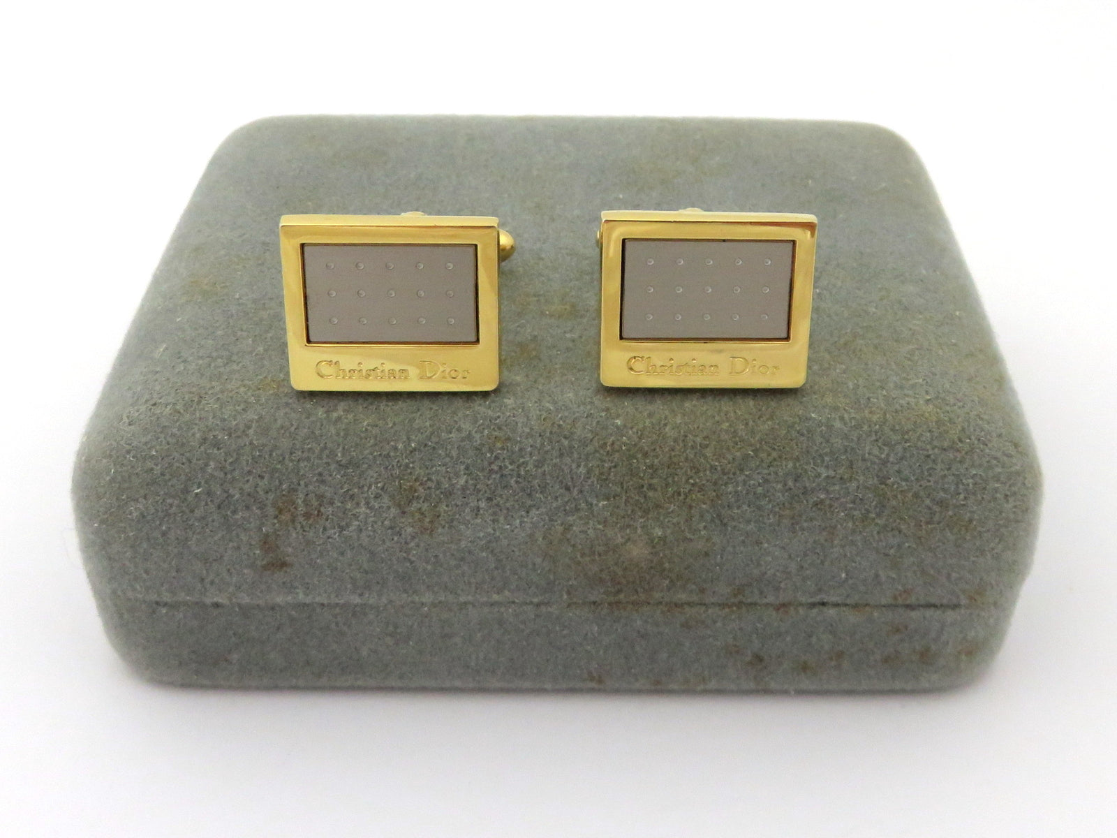 Christian Dior Gold Silver Tone Metal Logo Cufflinks Price Includes US Tariff