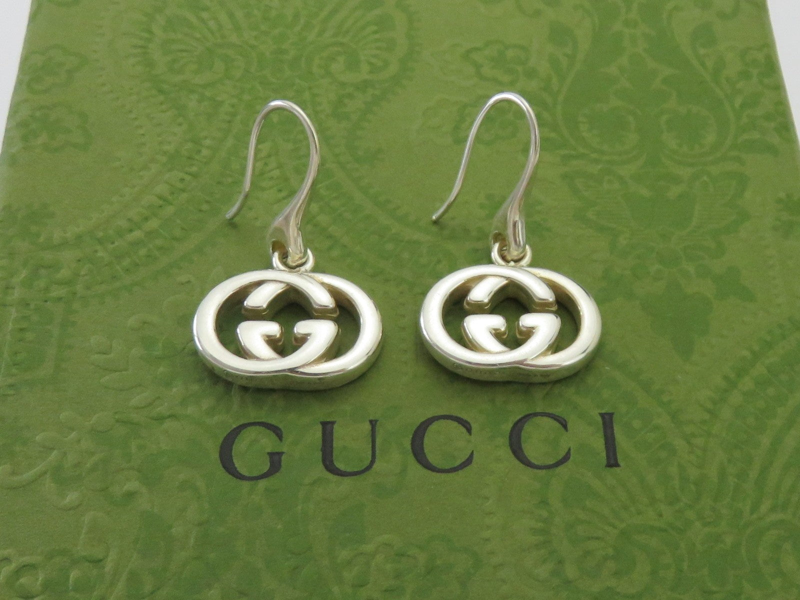 Gucci 925 Sterling Silver Interlocking G Dangle Earrings Authentic with Box