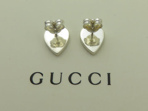 GUCCI Sterling Silver Trademark Heart Tag Earrings Price Includes US Tariff