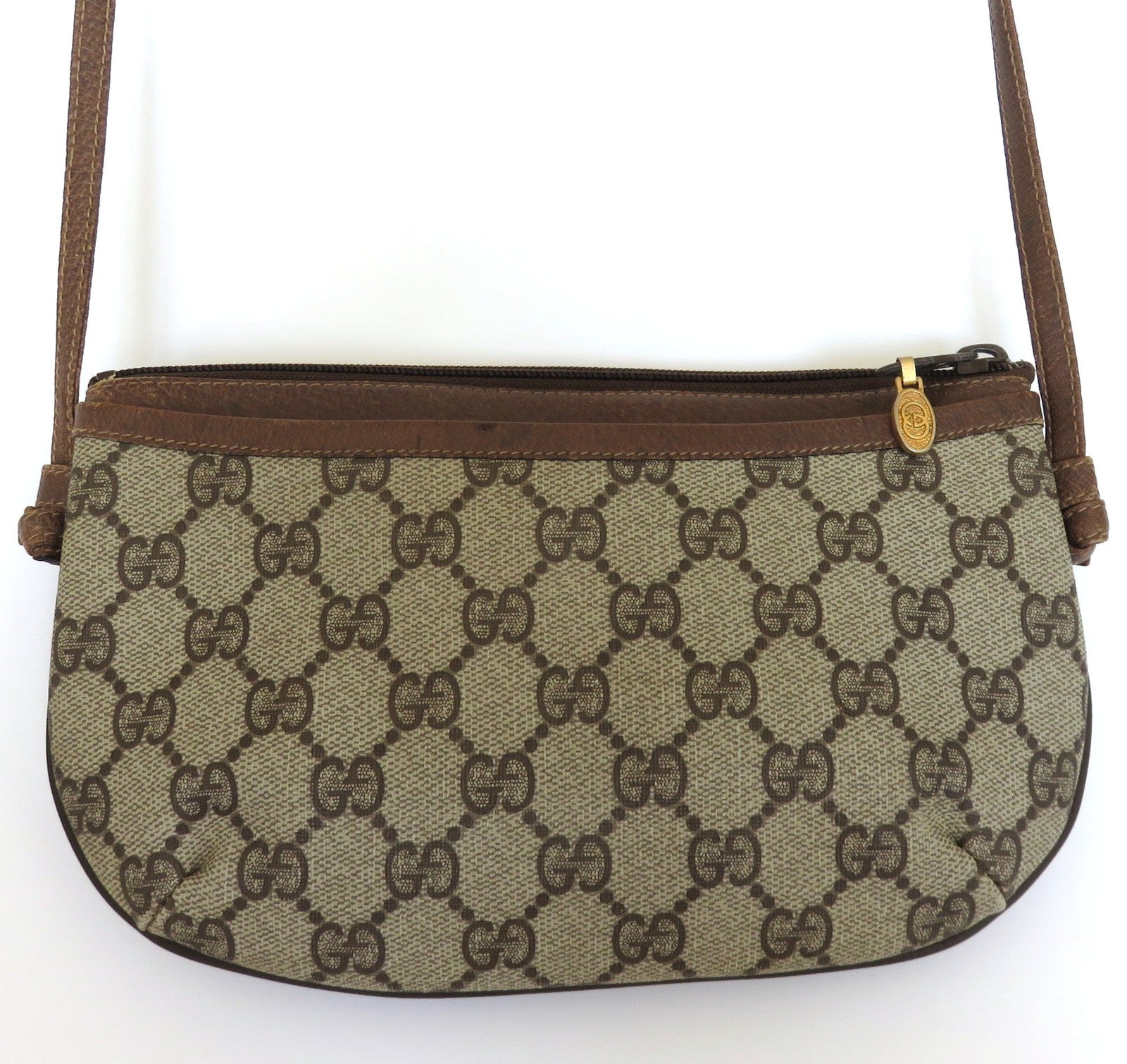 GUCCI Vintage Brown GG Monogram Canvas Leather Small Cross Body Shoulder Bag