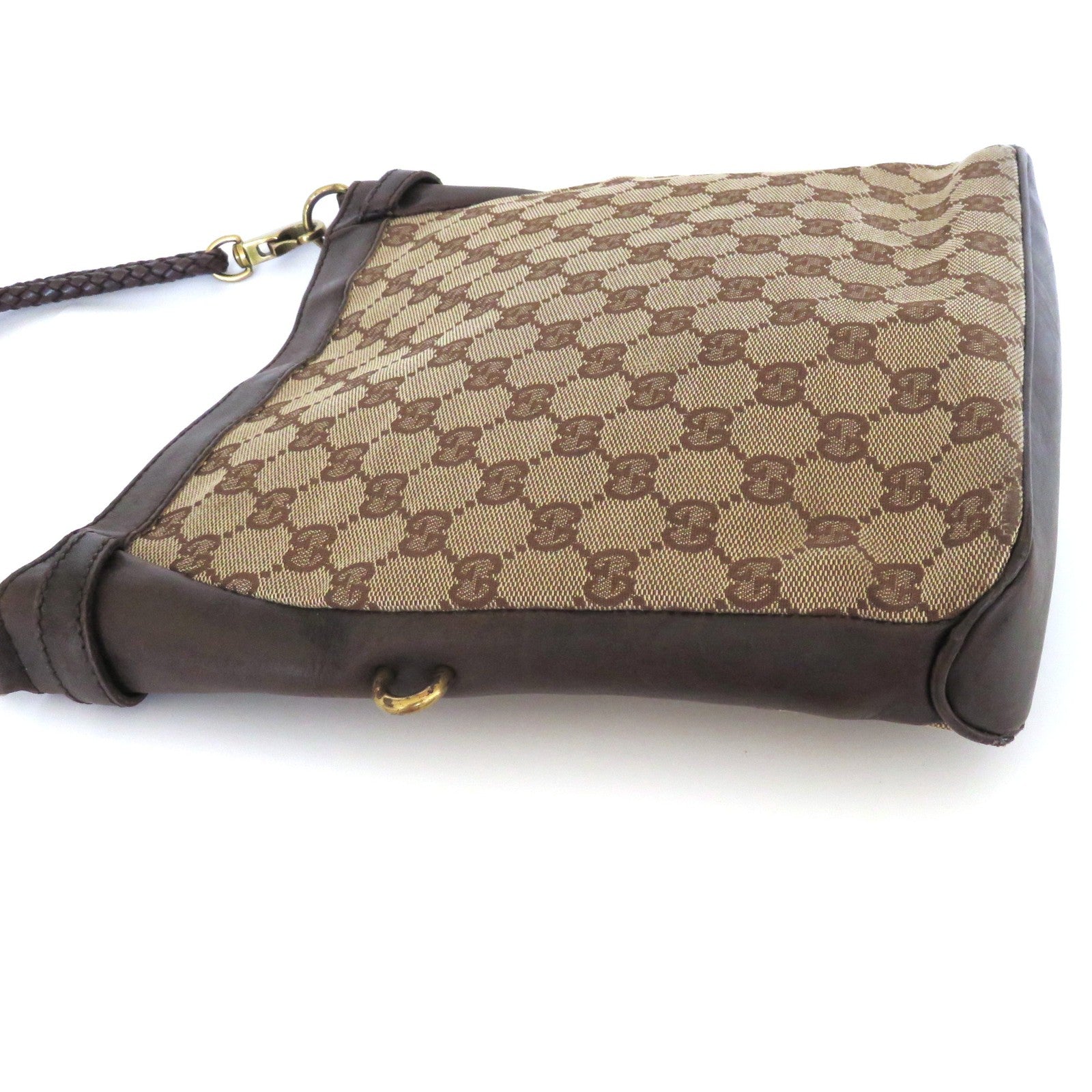 GUCCI Brown GG Monogram Canvas Leather Unisex Cross Body Bag Purse Authentic