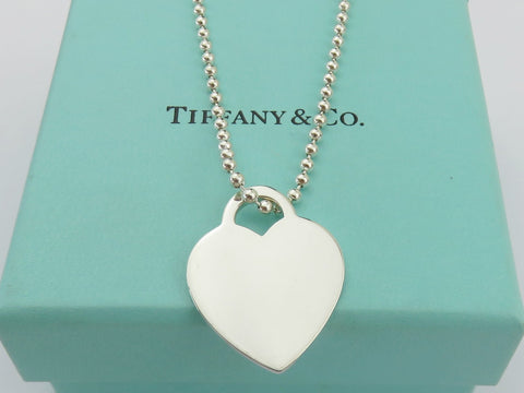TIFFANY & CO Silver Return to Tiffany Heart Tag Long Beaded Chain Necklace