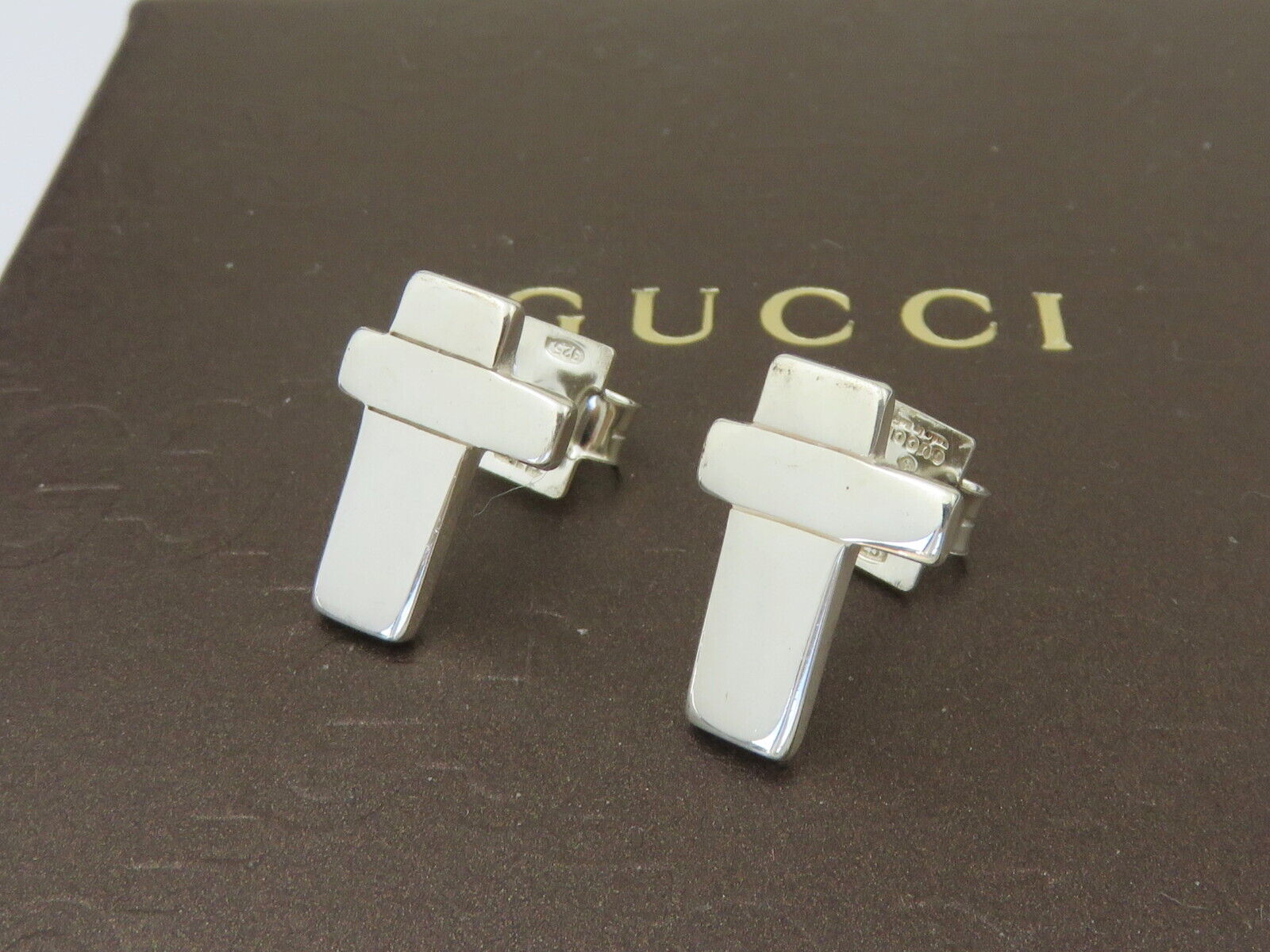 Gucci Sterling Silver Cross Stud Earrings