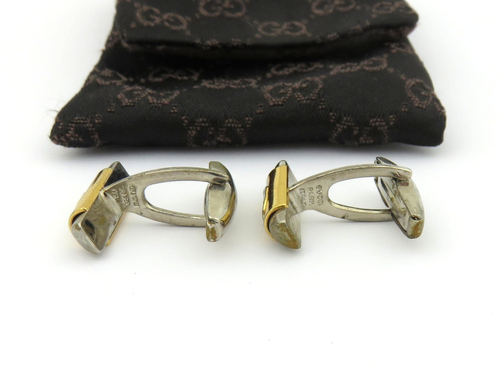 Gucci Vintage Gold Silver Tone Metal GG Logo Cufflinks Price Includes US Tariff
