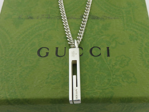 Gucci Sterling Silver Stencil G Logo Chain Link Unisex Pendant Necklace