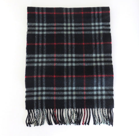 Burberry Navy Check Cashmere Scarf