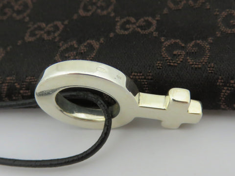 Gucci Sterling Silver Female Symbol Pendant Black Leather Cord Necklace