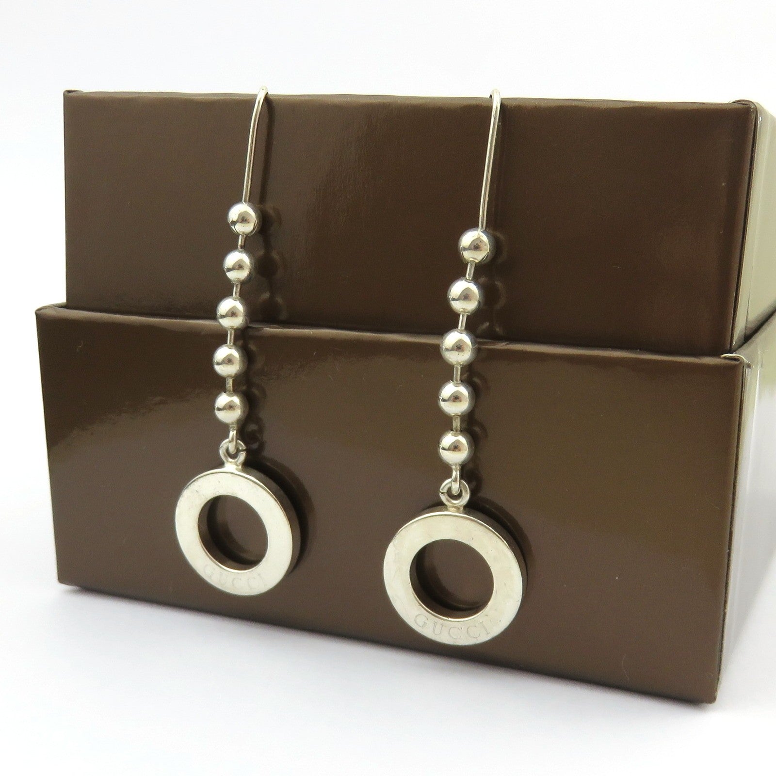 Gucci Circle Drop Dangle Earrings 925 Sterling Silver Authentic w/ Box Italy