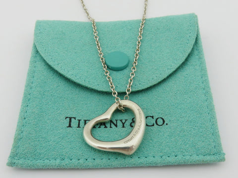 TIFFANY & CO Sterling Silver Medium Open Heart Pendant Necklace