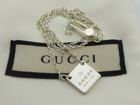 Gucci Sterling Silver Mini Square Tag Pendant Necklace