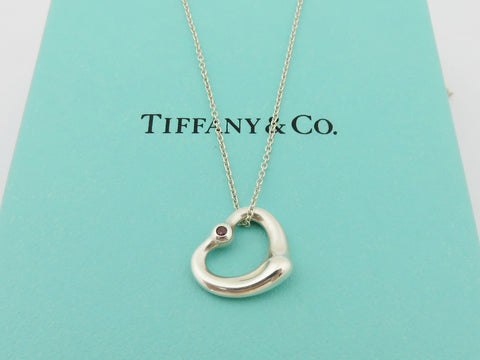 TIFFANY & CO Sterling Silver Pink Sapphire Open Heart Pendant Necklace