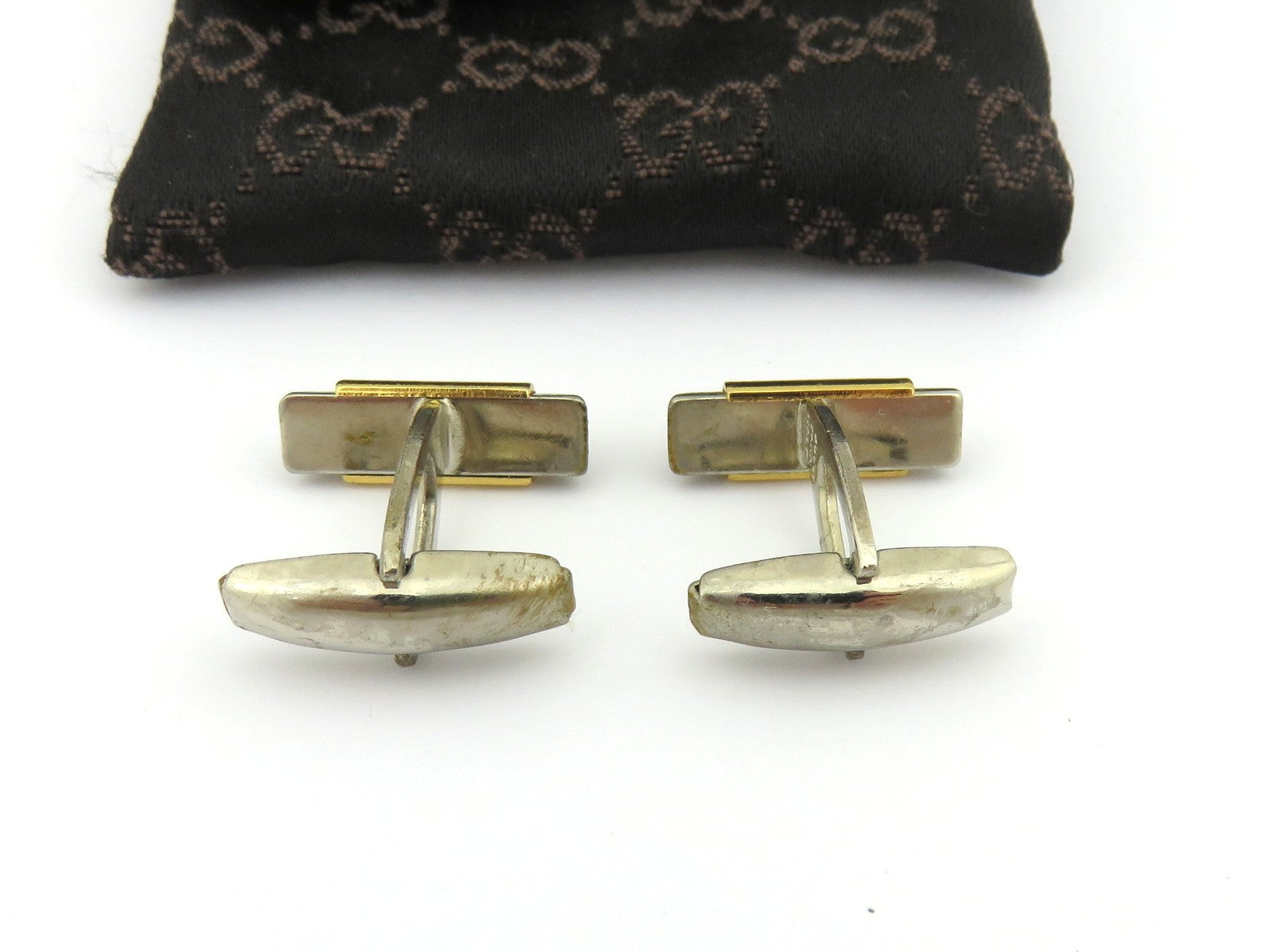 Gucci Vintage Gold Silver Tone Metal GG Logo Cufflinks Price Includes US Tariff