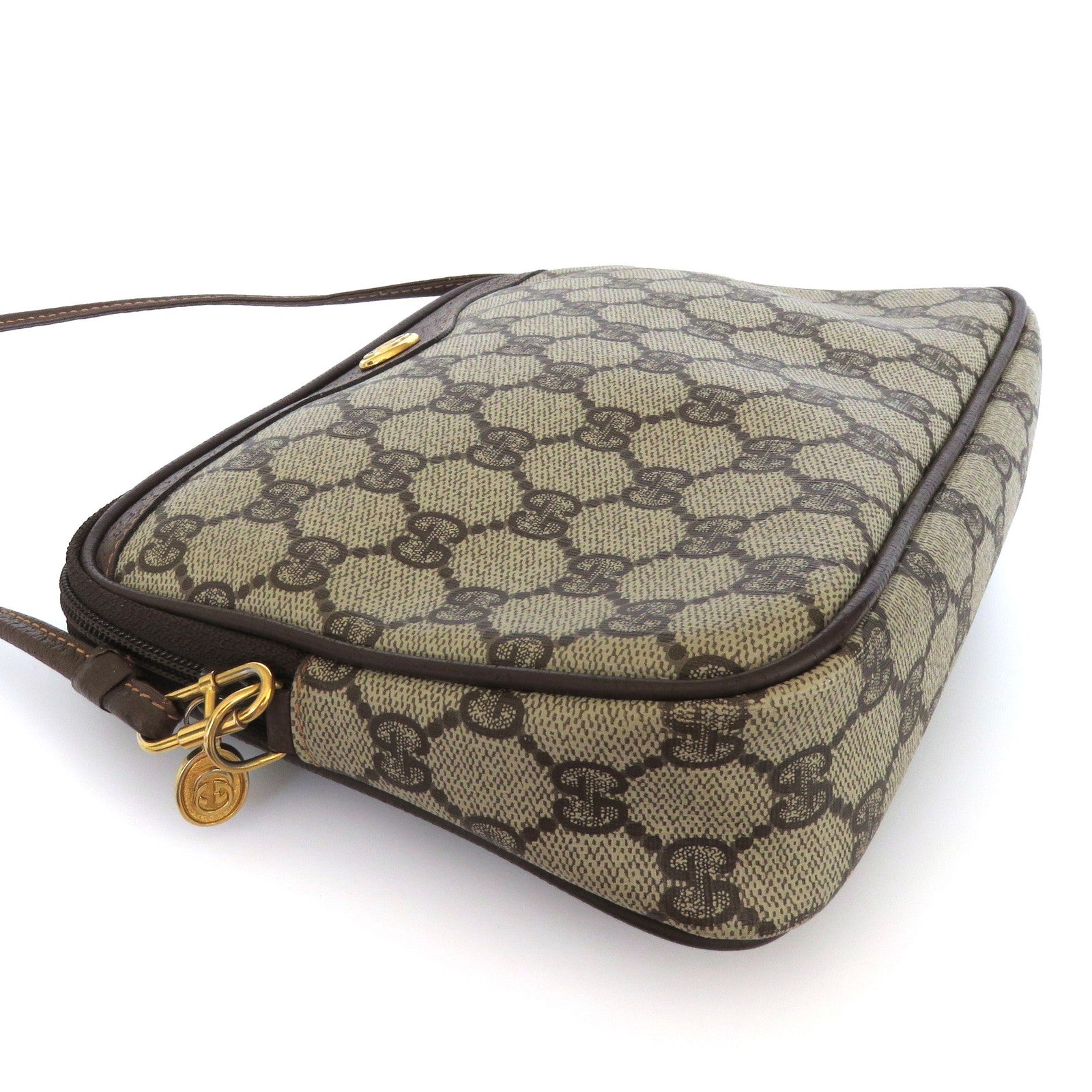 GUCCI Vintage Brown GG Monogram Canvas Leather Cross Body Bag Purse Authentic